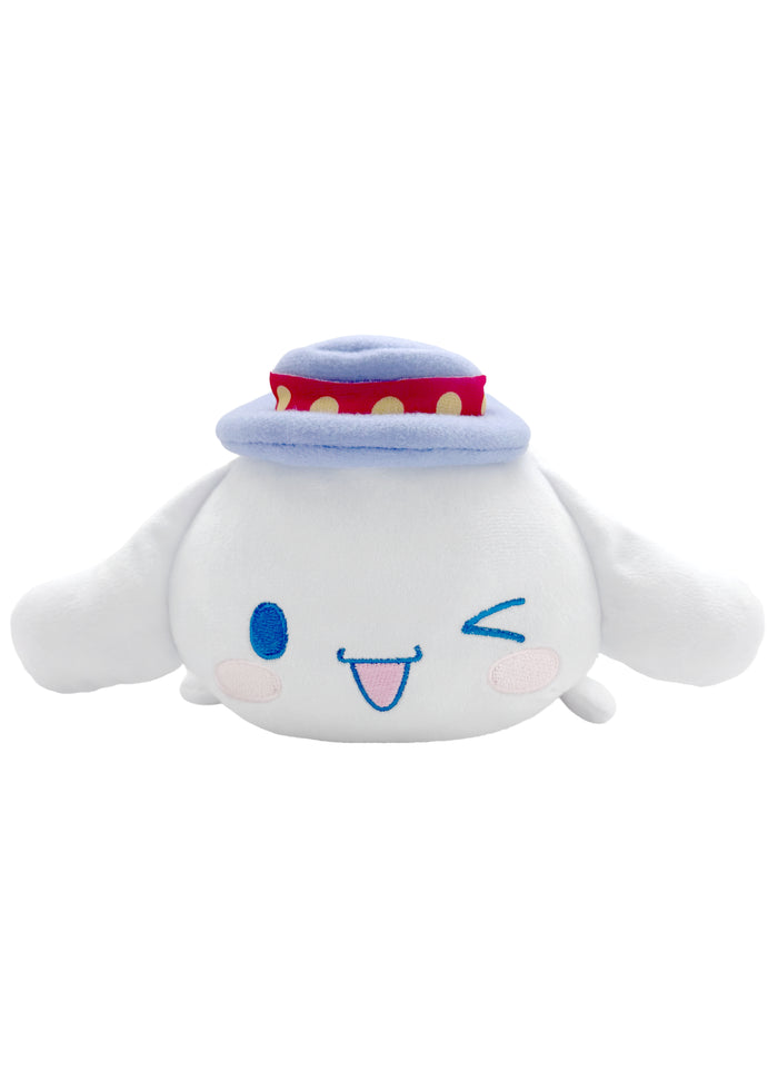 Sanrio Cinnamoroll Potekoro Mascot Western Plush Doll (M) in multi with Cinnamoroll in cowboy western costume on medium soft potekoro plush doll — flat front view