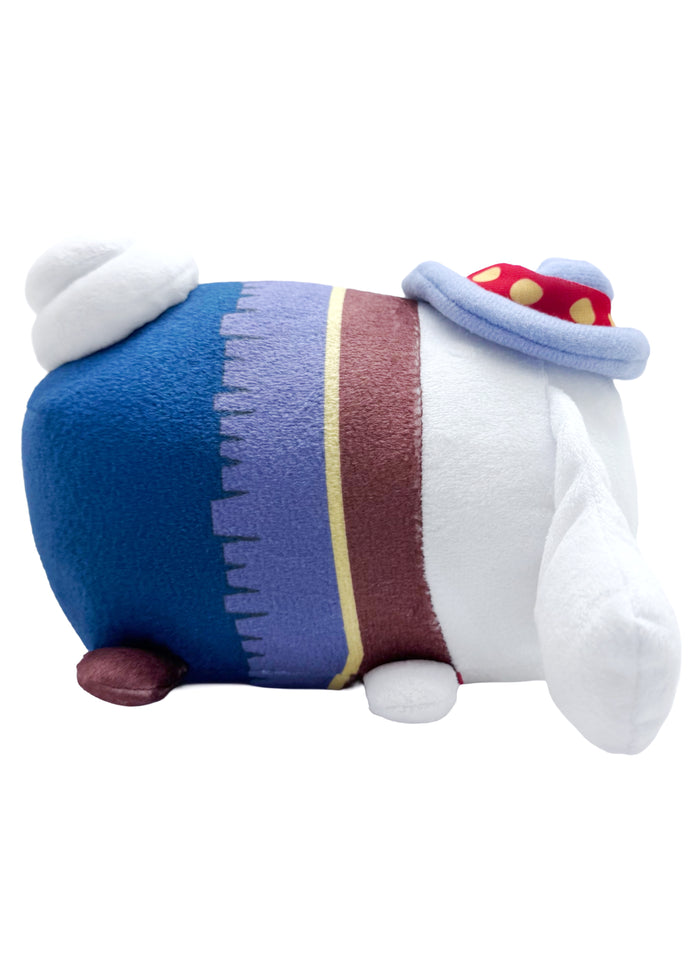 Sanrio Cinnamoroll Potekoro Mascot Western Plush Doll (M) in multi with Cinnamoroll in cowboy western costume on medium soft potekoro plush doll — side view