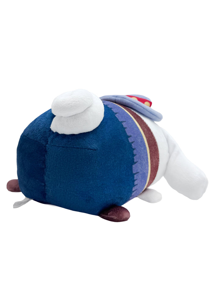 Sanrio Cinnamoroll Potekoro Mascot Western Plush Doll (M) in multi with Cinnamoroll in cowboy western costume on medium soft potekoro plush doll — back view