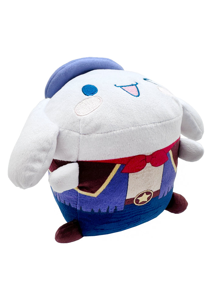Sanrio Cinnamoroll Potekoro Mascot Western Plush Doll (M) in multi with Cinnamoroll in cowboy western costume on medium soft potekoro plush doll — costume detail view