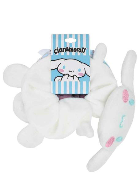 Bioworld Sanrio Cinnamoroll Scrunchies 3 Pack Set in white multi — plush scrunchie detail view