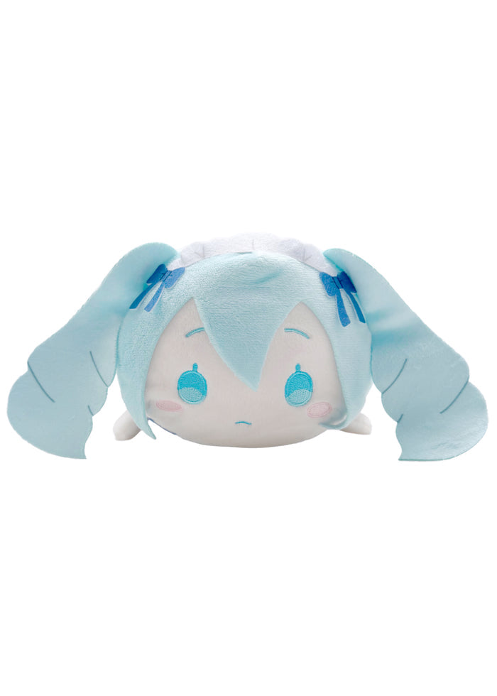 Sanrio Cinnamoroll x Hatsune Miku Potekoro V3 Miku Maid Plush Doll (M) in multi with Cinnamoroll dressed as Hatsune Miku maid on medium soft potekoro plush doll — front view