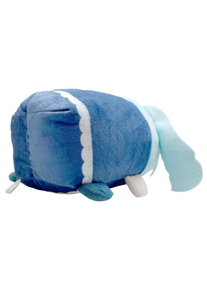 Sanrio Cinnamoroll x Hatsune Miku Potekoro V3 Miku Maid Plush Doll (M) in multi with Cinnamoroll dressed as Hatsune Miku maid on medium soft potekoro plush doll — back view