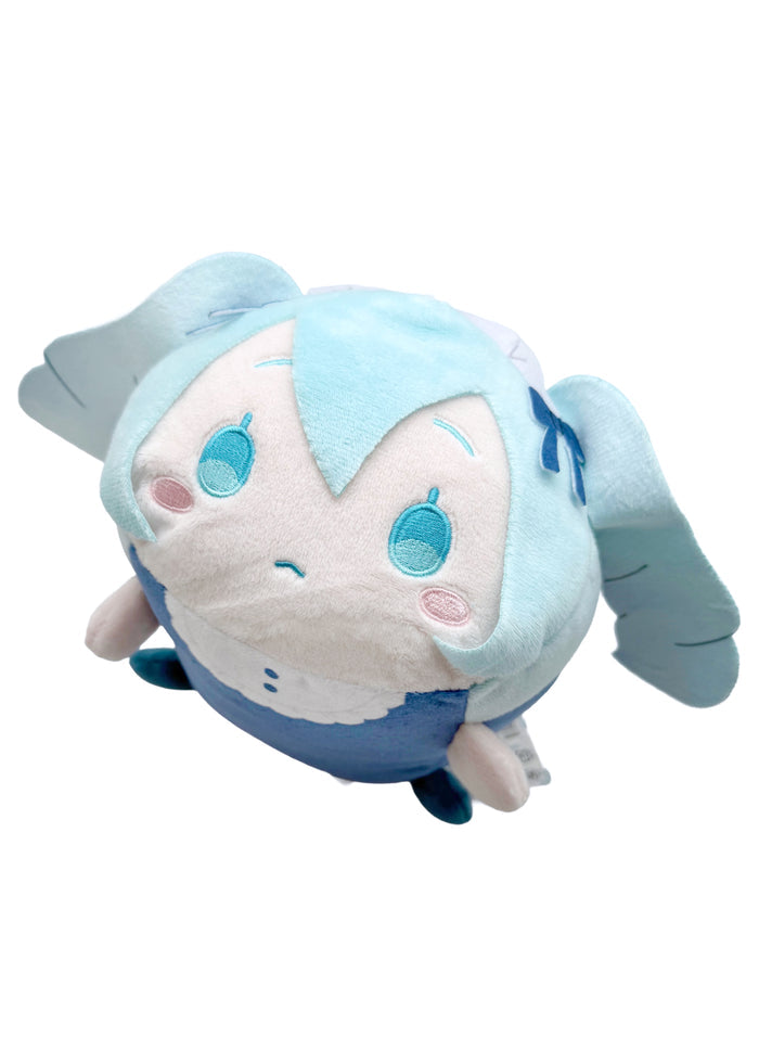 Sanrio Cinnamoroll x Hatsune Miku Potekoro V3 Miku Maid Plush Doll (M) in multi with Cinnamoroll dressed as Hatsune Miku maid on medium soft potekoro plush doll — costume detail view