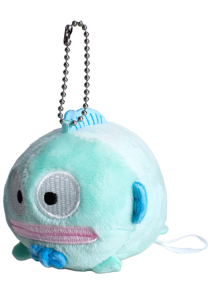 Sanrio Hangyodon Plush Mascot Keychain in blue with chibi Hangyodon plush on soft festival mascot keychain — front view
