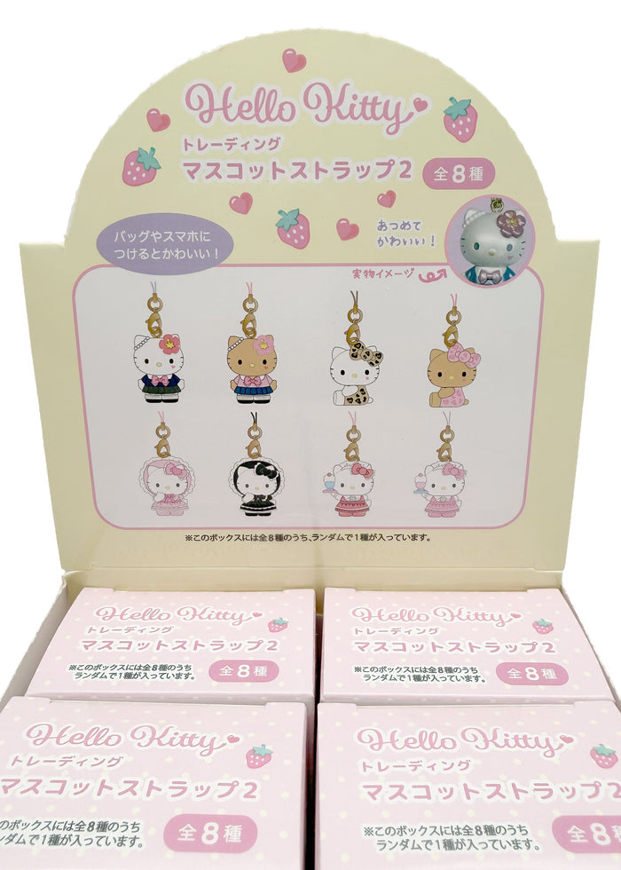 Sanrio Hello Kitty Cosplay Phone Charm Blind Box Single in multi with surprise Hello Kitty in cosplay costume on acrylic phone charm — box back view