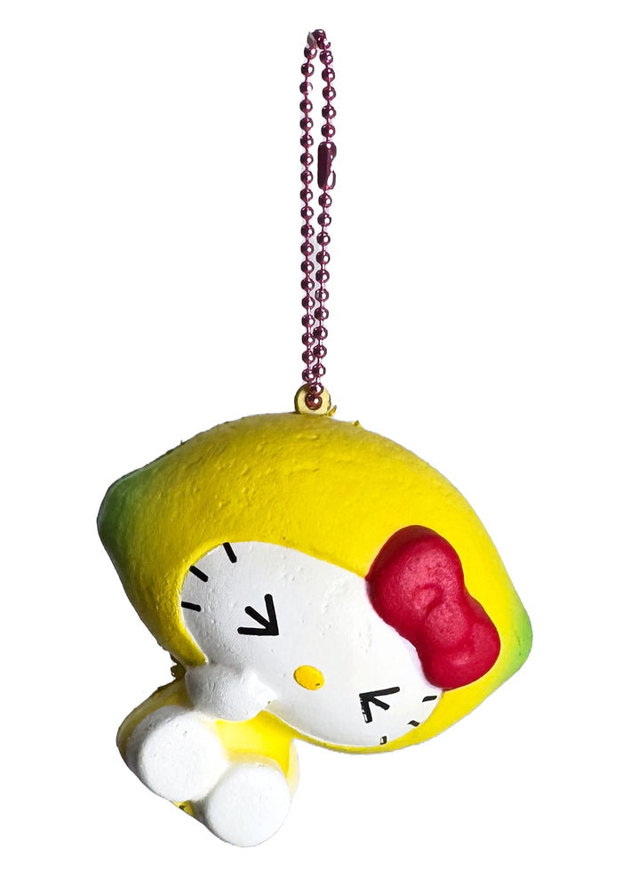 Sanrio Hello Kitty Lemon Mascot Keychain in yellow with Hello Kitty dressed as a lemon on soft plush mascot keychain — front view