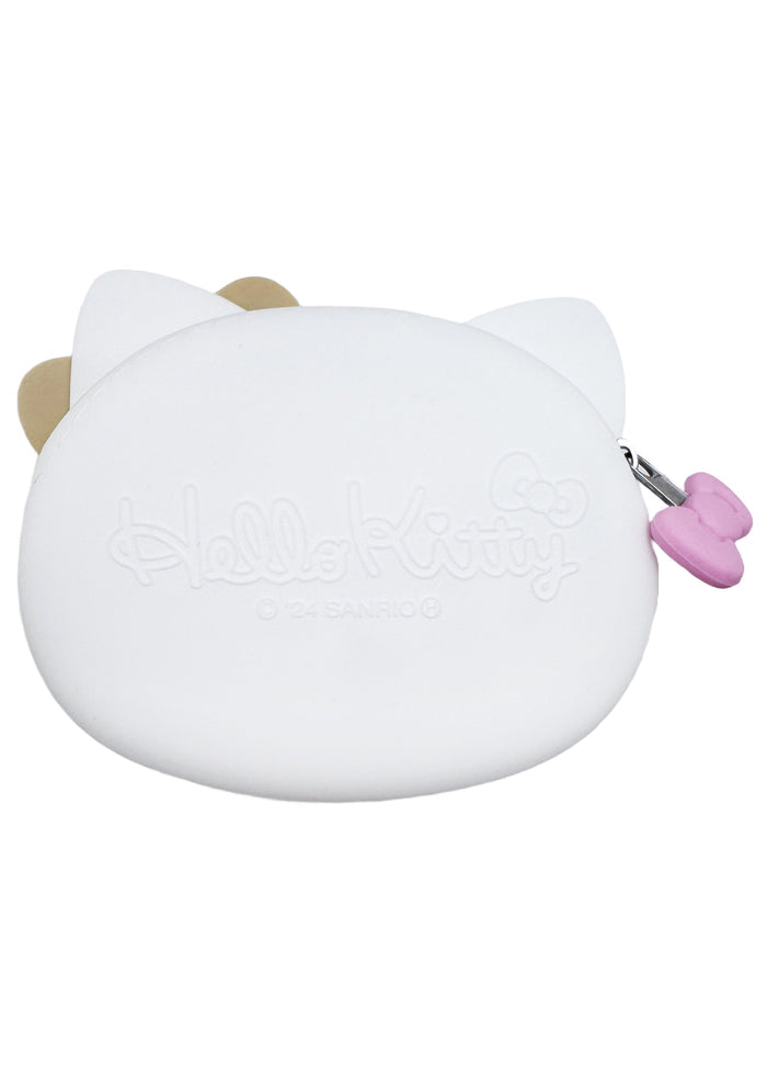 Sanrio Hello Kitty Leopard 3D Silicone Pouch in leopard print with 3D Hello Kitty face on silicone cosmetic makeup bag — back view