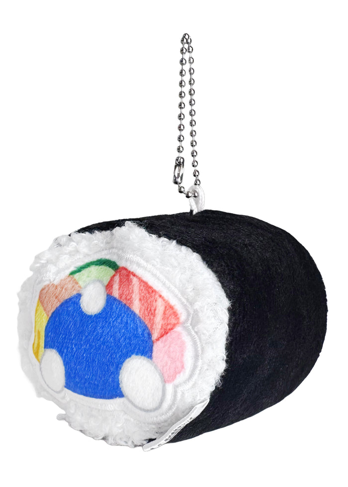 Sanrio Hello Kitty Sushi Roll Plush Mascot Keychain in multi with Hello Kitty shaped as a sushi roll on plush festival keychain — back view