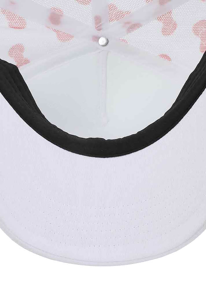 Bioworld Sanrio Hello Kitty Telephone Bow Mesh Trucker Hat in white red — graphic detail view