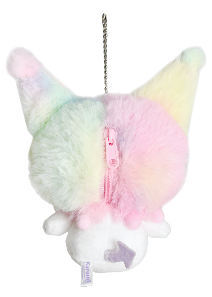 Sanrio Kuromi Pastel Rainbow Plush Ball Chain Mascot Keychain in multi with soft Kuromi plush on pastel rainbow ball chain festival keychain — back view