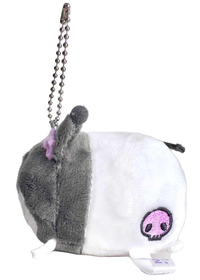Sanrio Kuromi Plush Mascot Keychain in black with chibi Kuromi plush on soft festival mascot keychain — side view