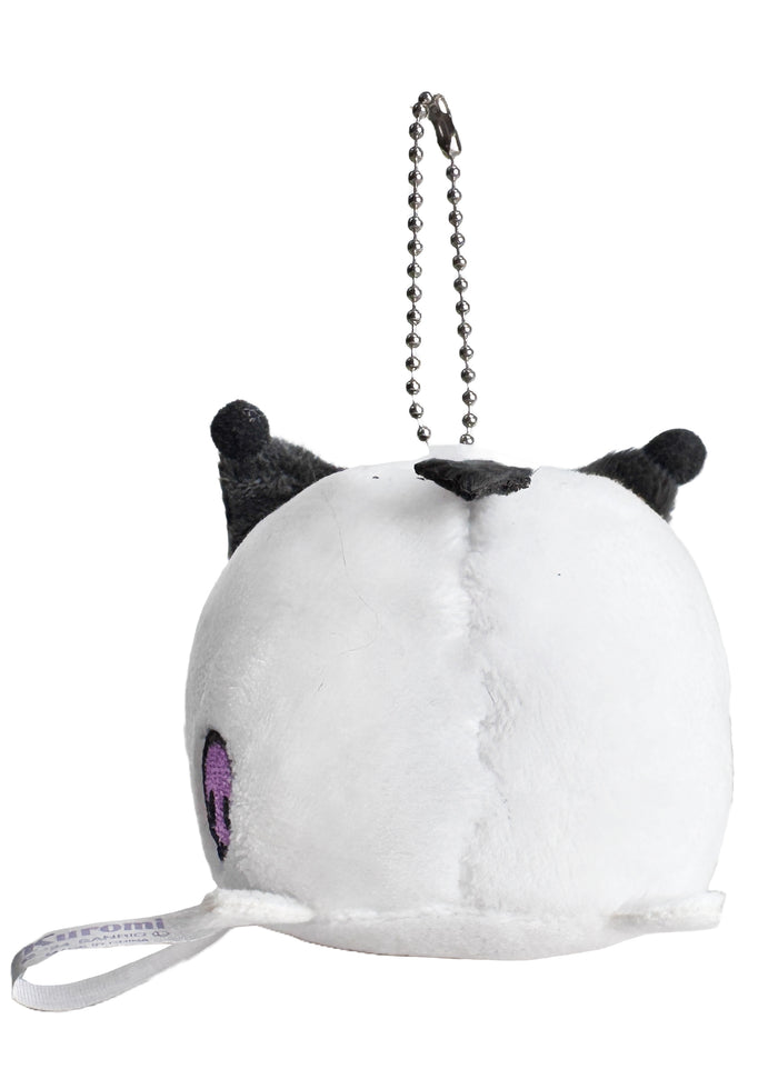 Sanrio Kuromi Plush Mascot Keychain in black with chibi Kuromi plush on soft festival mascot keychain — back view