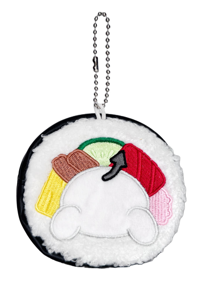 Sanrio Kuromi Sushi Roll Plush Coin Bag in multi with Kuromi sushi roll plush on kawaii coin bag — back view