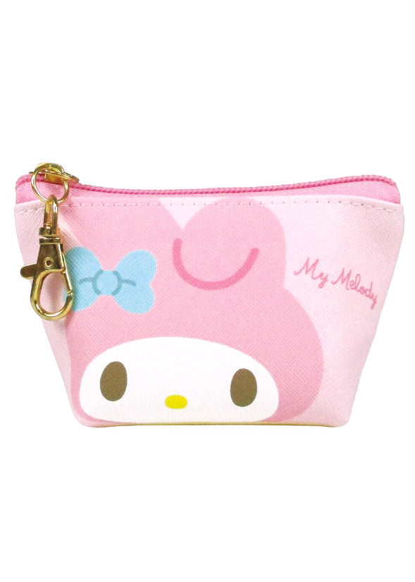 Sanrio My Melody Big Face Mini Coin Pouch in pink with full-front My Melody face on soft plush mini coin pouch — front view