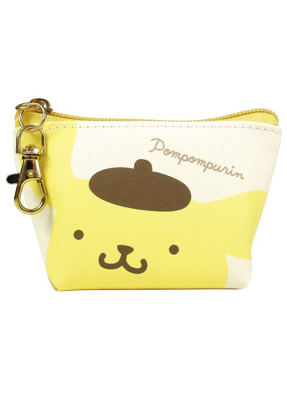 Sanrio Pompompurin Big Face Mini Coin Pouch in yellow with full-front Pompompurin face on soft plush mini coin pouch — front view