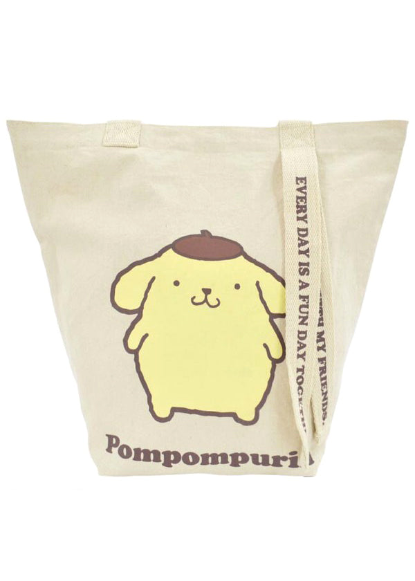 Sanrio Pompompurin Convertible Canvas Tote in yellow with Pompompurin print on 2-way convertible rave festival tote bag — interior view