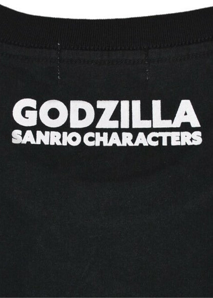 Sanrio x Godzilla Character Charcoal Long Sleeve Tee in charcoal with Sanrio x Godzilla crossover graphic on rave long sleeve tee — graphic detail view