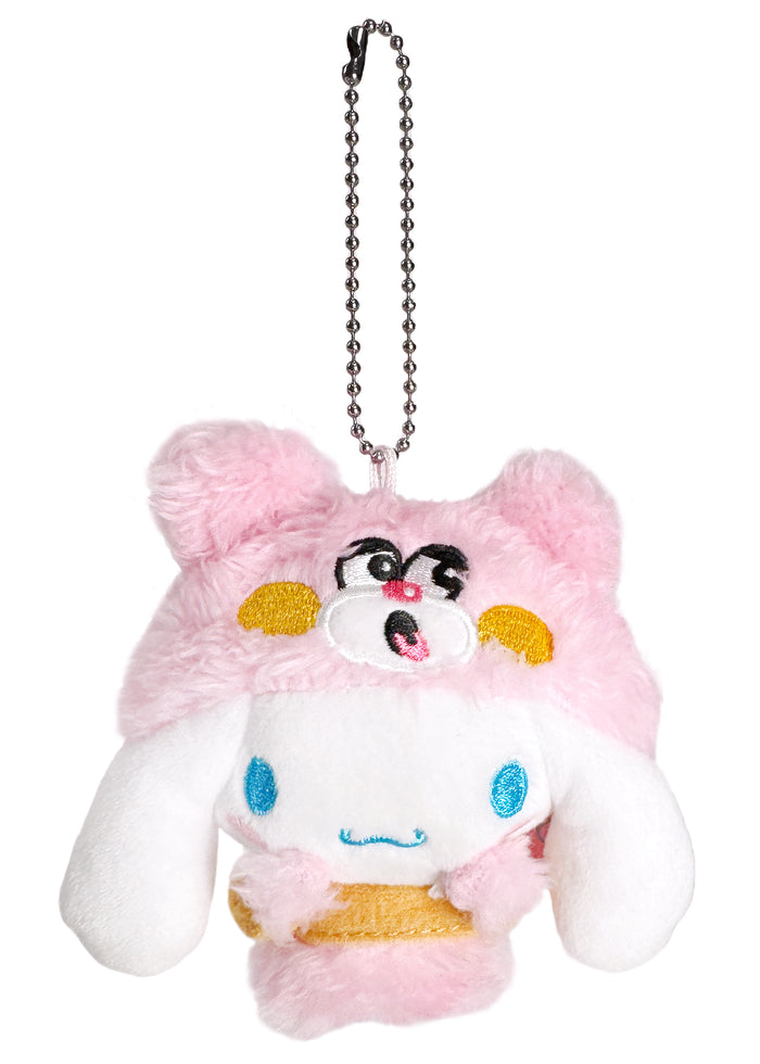 Sanrio X Skater Bento Box Cinnamoroll Plush Mascot Keychain in pink with Cinnamoroll in bento box design on plush festival keychain — front view