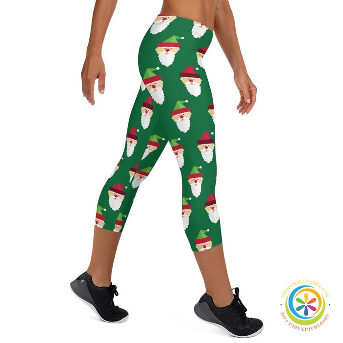 Santa Claus on Green Capri Leggings-ShopImaginable.com