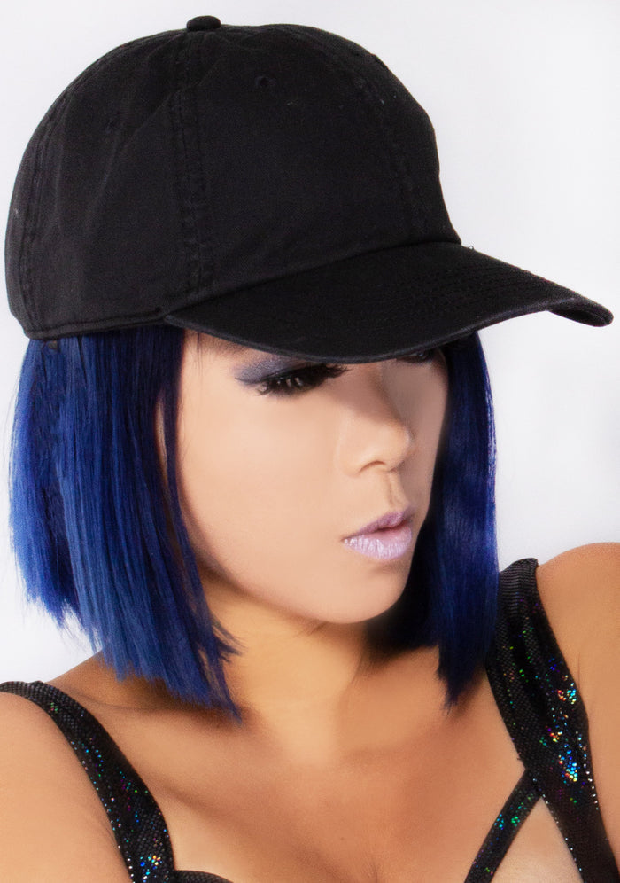 Bioworld Scream Ghostface Raglan Hat in black with embroidered Ghostface detail on horror fandom rave festival hat — model side view