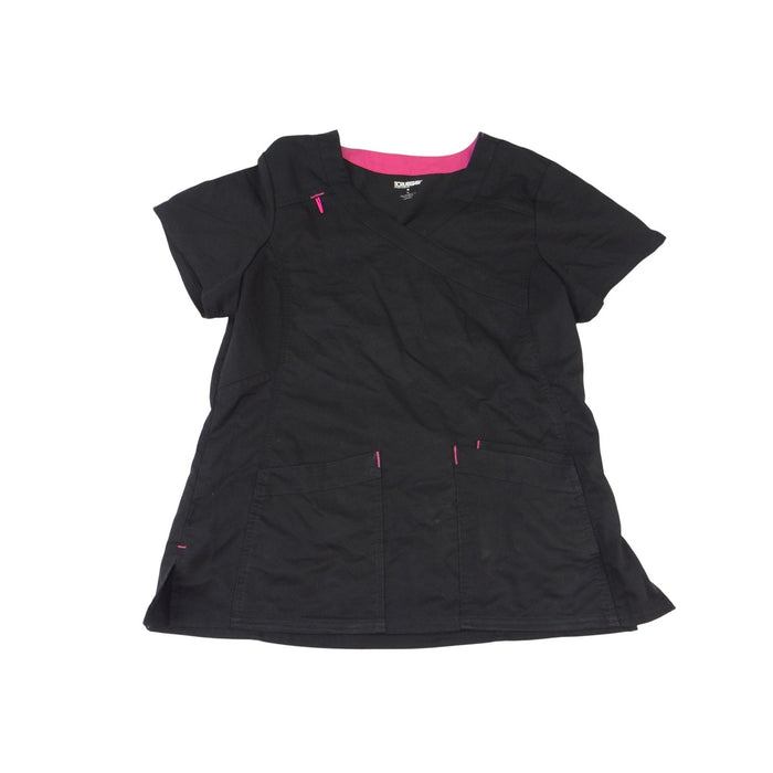 Scrubstar Premium Mock Wrap Scrub Top Womens Medium Black Pink V Neck Pockets0