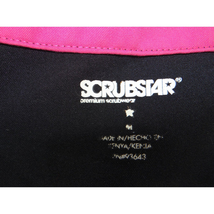 Scrubstar Premium Mock Wrap Scrub Top Womens Medium Black Pink V Neck Pockets2