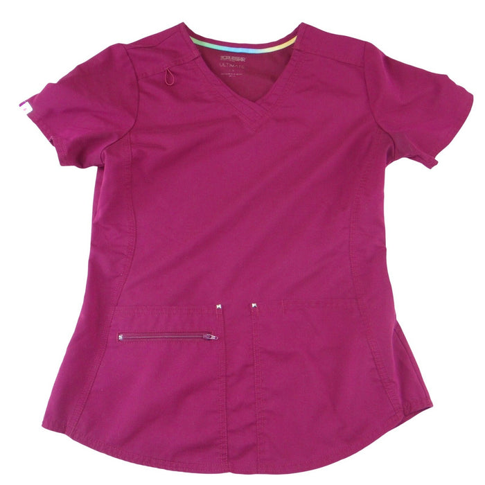 Scrubstar Ultimate Magenta Purple V Neck Scrub Top Womens Small Zipper Pocket0