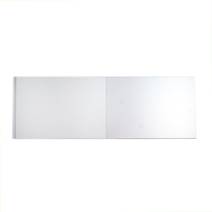 Two white rectangular panels on a white background