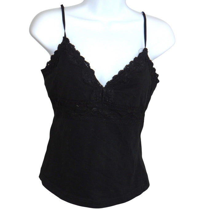 Self Esteem Womens Black Lace Trim Camisole V Neck Adjustable Straps Tank Top L0