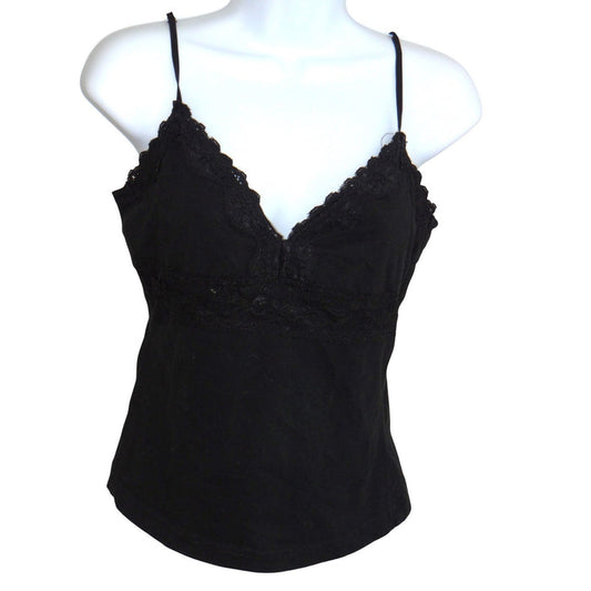 Self Esteem Womens Black Lace Trim Camisole V Neck Adjustable Straps Tank Top L0