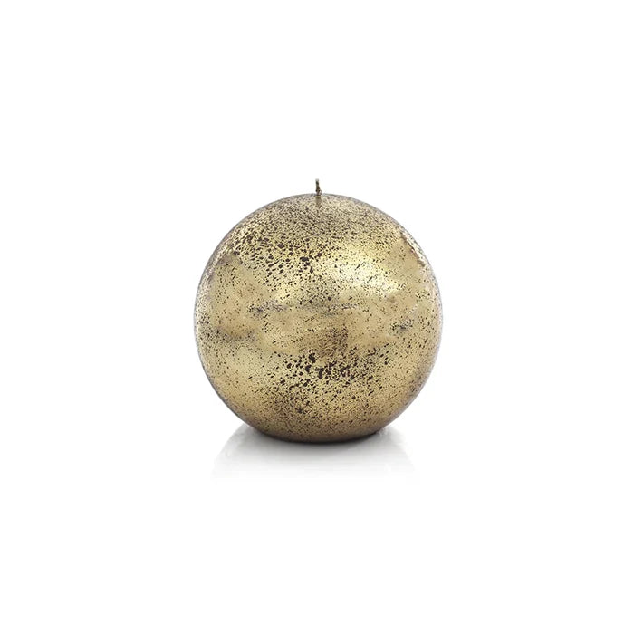 SHINY METALLIC BALL CANDLE- ANTIQUE GOLD/6"