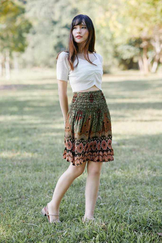 SHORT FLORAL MANDALA BOHO SKIRT - Lannaclothesdesign Shop