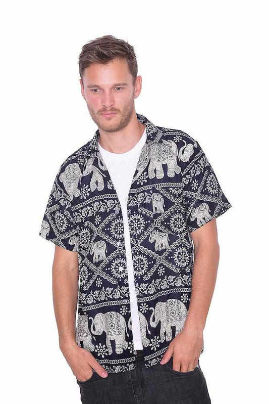 Short Sleeve Elephant Print Aloha shirt - Lannaclothesdesign Shop