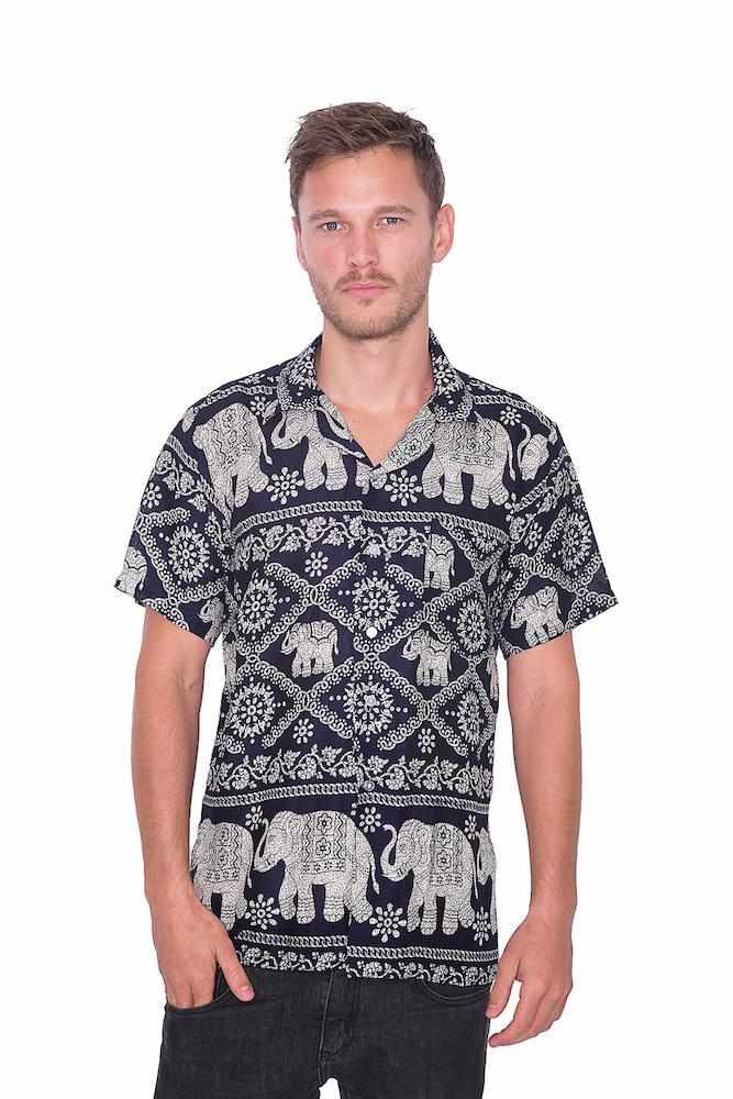 Short Sleeve Elephant Print Aloha shirt - Lannaclothesdesign Shop