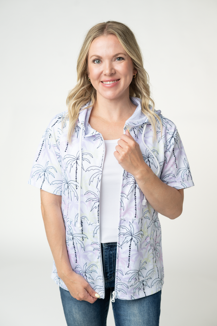 Short Sleeve Hoodie - Neon Palm Trees