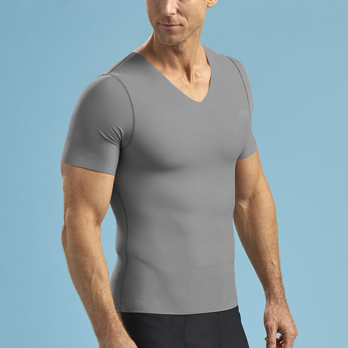 Marena Shape style ME-1001 Short sleeve compression v-neck , side view in grey