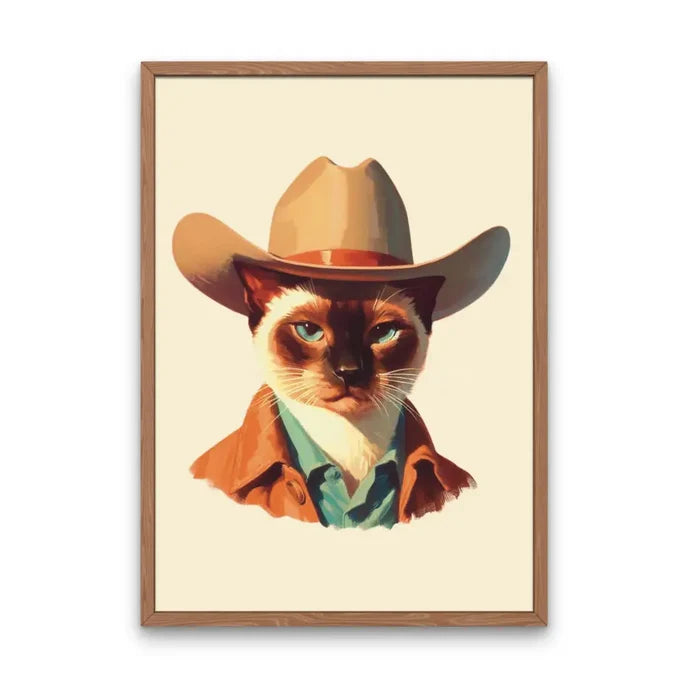 Siamese Cat Cowboy Art Print (8x10)