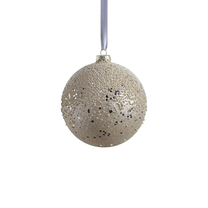 SILVER BEADED GLASS BALL ORNAMENT,4.75"