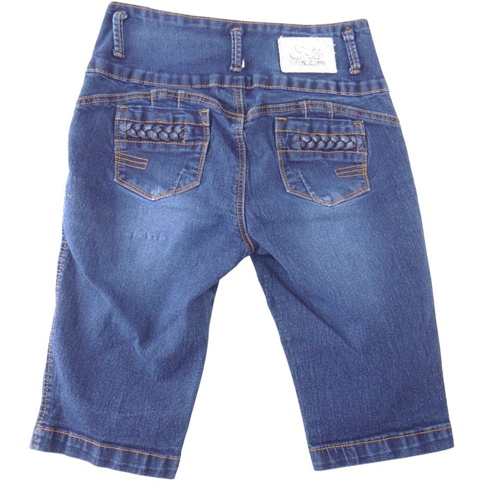 Silver Diva Womens Y2K High Waist Bermuda Denim Shorts Dark Wash Braided Size 73