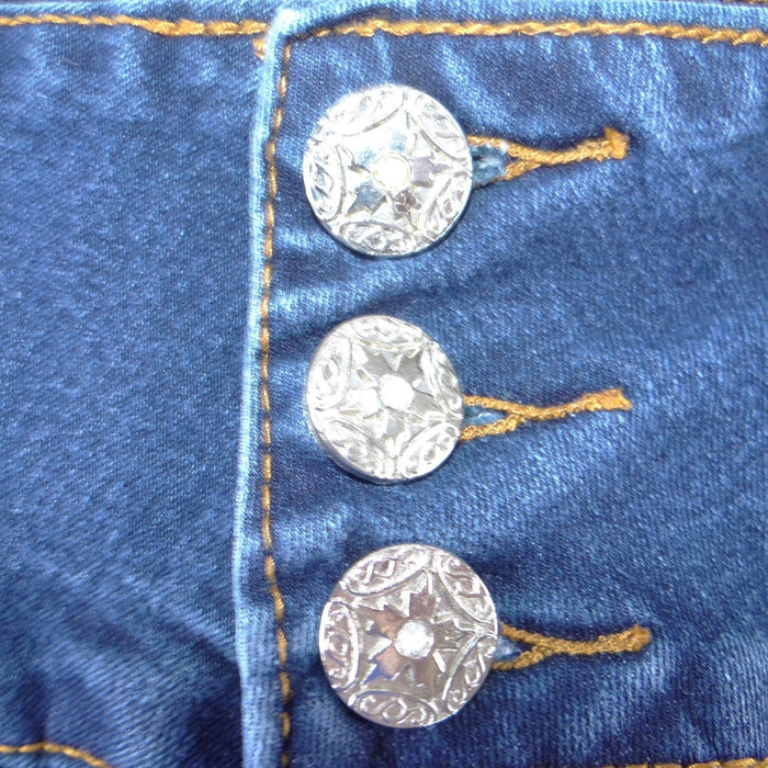 Silver Diva Womens Y2K High Waist Bermuda Denim Shorts Dark Wash Braided Size 75