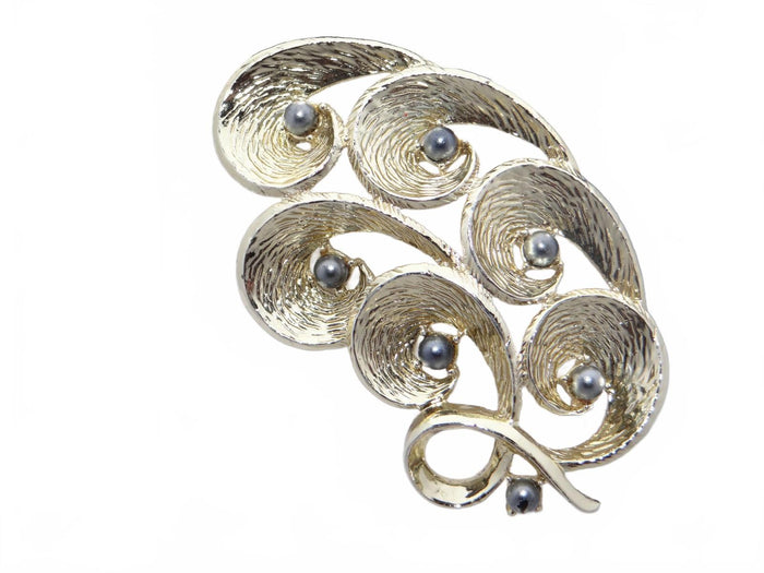 Silver Tone Brooch with Black Pearls0