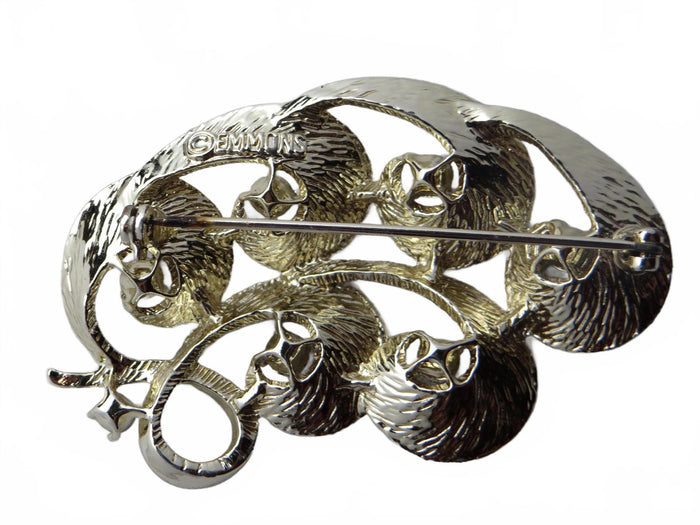 Silver Tone Brooch with Black Pearls2