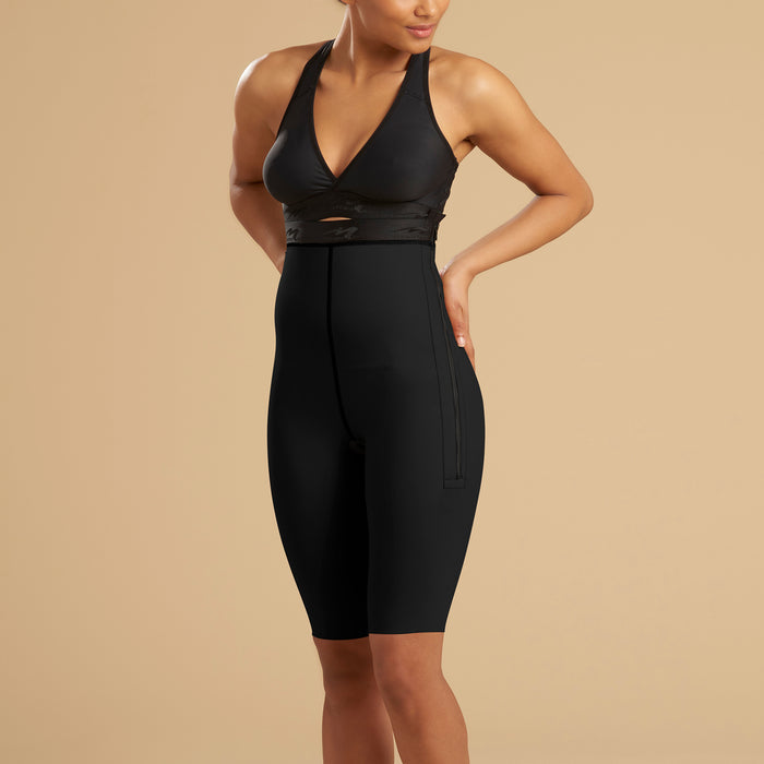Marena Recovery style LL1GS Thigh length single zip compression girdle, front view in black