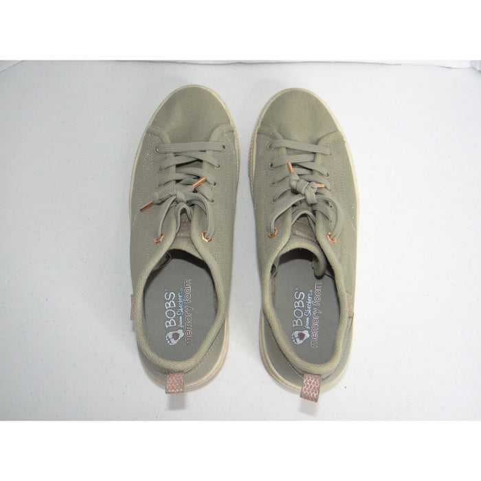 Skechers BOBS Olive Green Canvas Memory Foam Sneakers 114640 Mens 9.5 Womens 113