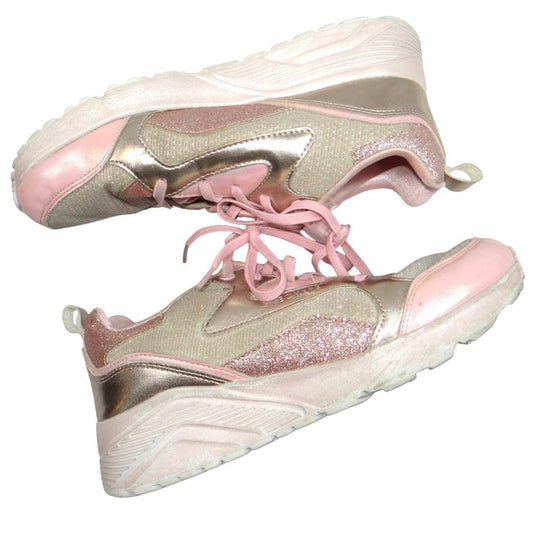 Skechers Kids Girls Sneakers Pink Gold Glitter Memory Foam Size 50