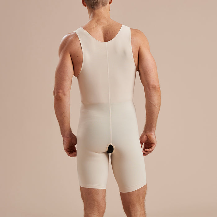 Marena Recovery style MHB2 men sleeveless zipperless bodysuit, back view in beige