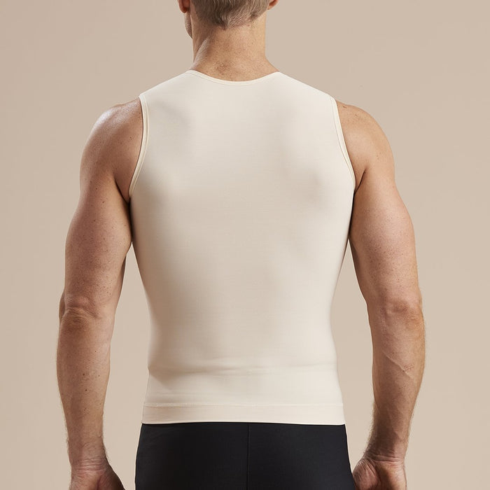 Marena Recovery style MHV Sleeveless front zipper compression vest, back view in beige
