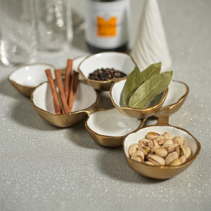 SMALL CLUSTER OF 8 SERVING BOWLS- GOLD W/ WHITE