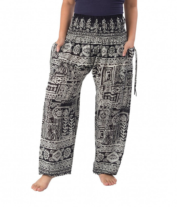 Smocked Waist Harem Boho Pants - Lannaclothesdesign Shop